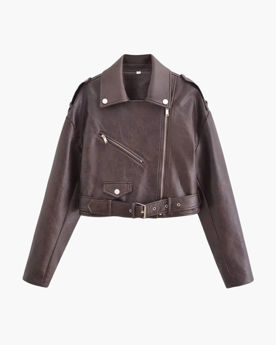 Aria | Elegante Damen-Cropped-Kunstlederjacke mit Gürtel